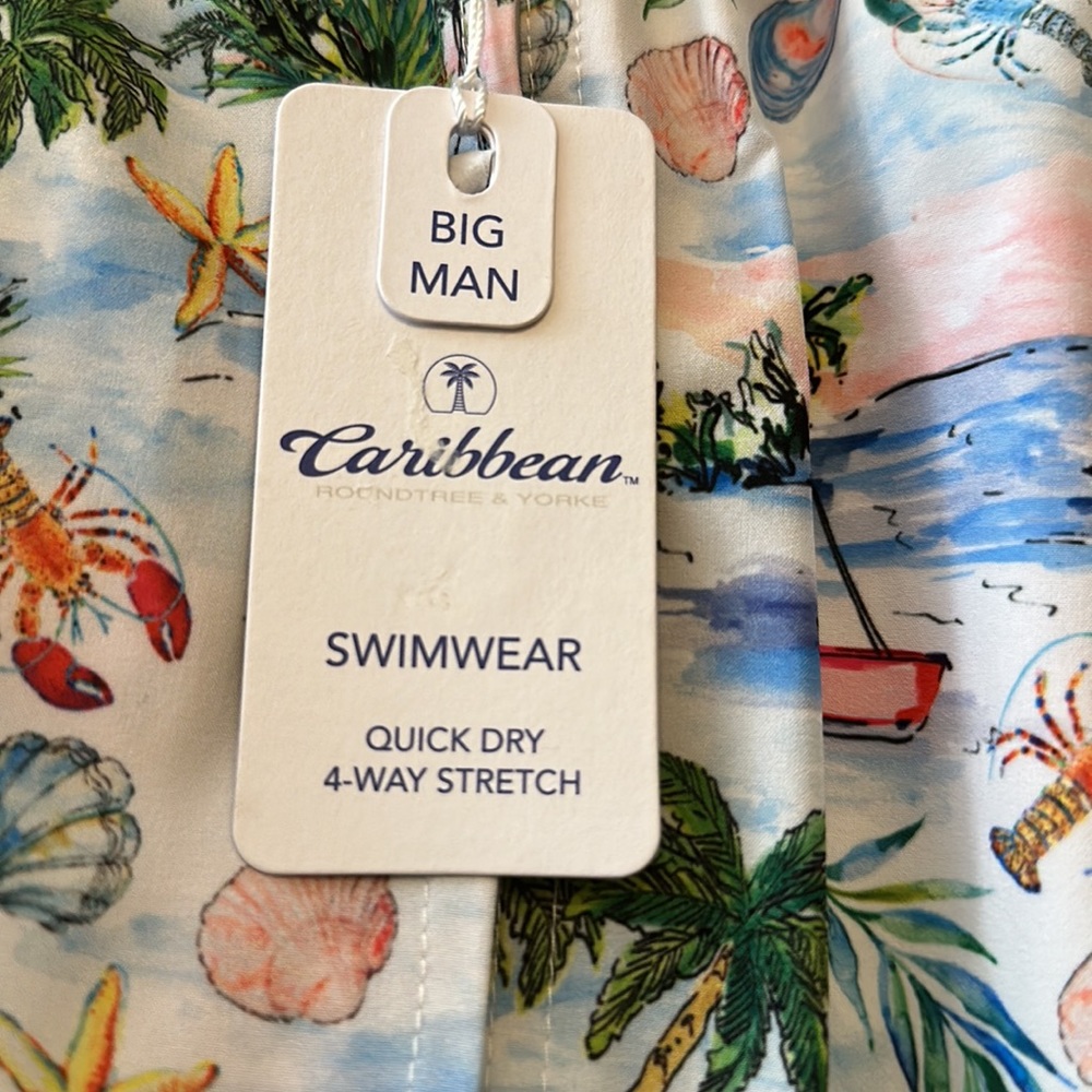 Caribbean Vintage Beach Theme 6" Inseam Trunks w/Pockets - 3XB OR 4XB